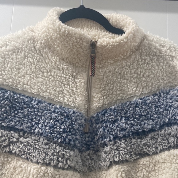 Large Original Weatherproof Vintage Sherpa Quarter Zip ivory and blue 💕 - Picture 8 of 11